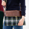 Foldover aus Leder und Tweed cognac / green