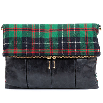 Foldover aus Leder und Tweed navy / green
