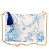 Quasten Pochette Toile de Jouy - weiß / blau